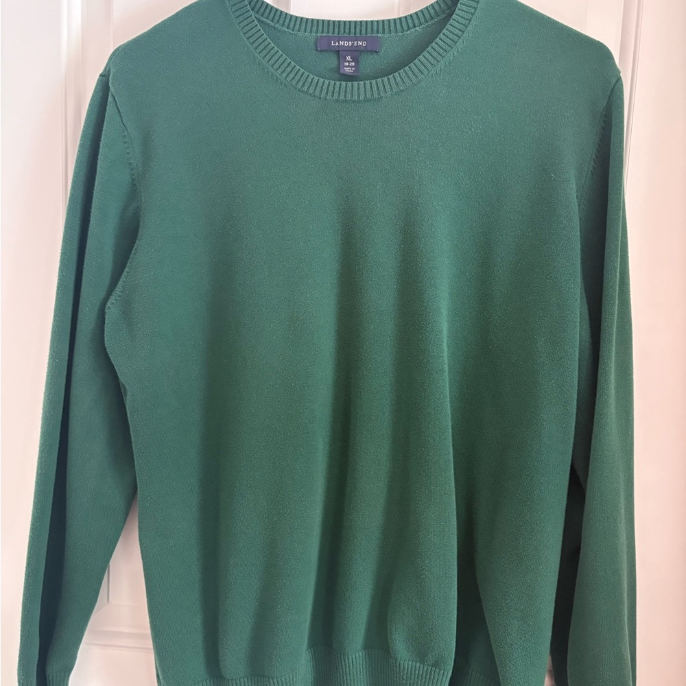 Lands' End Classic Forest Green Crewneck Sweater
